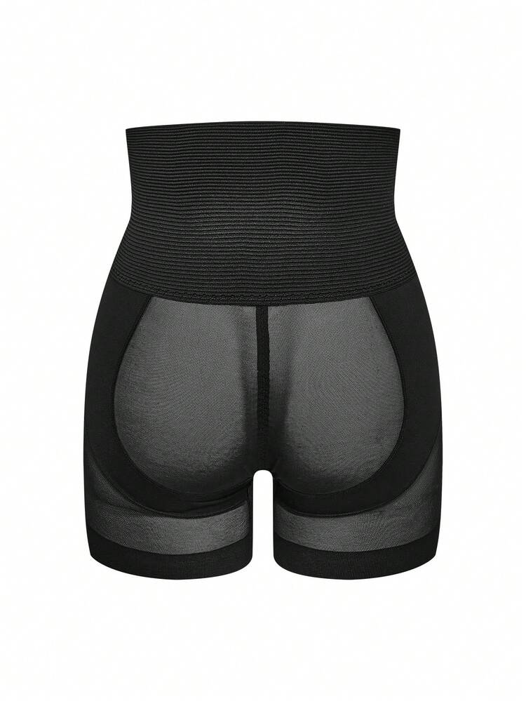 SHAPORA 女式高腰网眼拼布塑身短裤 - 黑色 - 查看 3