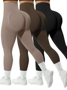 Velisys 大码女式纯色高腰无缝打底裤 - 彩色 - 查看 4