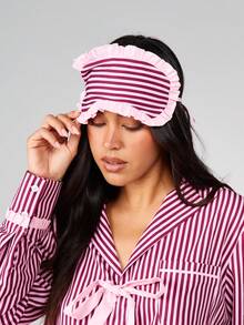 MISSGUIDED 条纹长袖睡衣套装，前系带设计，居家休闲舒适 - 粉色 - 查看 5