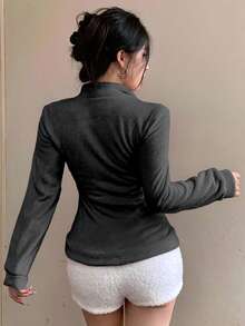 DAZY Women's Fitted Casual Fleece Jacket, Black, Autumn/Winter Women Coats - Black - View 5