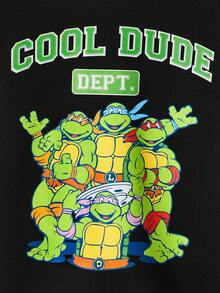 TEENAGE MUTANT NINJA TURTLES | SHEIN 青少年男孩休闲图案印花连帽运动衫，秋冬 - 黑色 - 查看 5