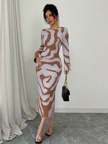 Elenzga 女式喇叭袖毛衣裙 - 灰色 - 查看 4