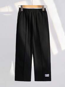 1pc Tween Boy Black Casual Sports College Style Straight Loose Trousers,Winter Back-To-School,Suitable For Birthday Parties,Weddings,Daily Wear,School - Black - View 4