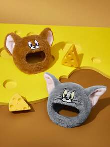 TOM & JERRY X SHEIN 1 可爱卡通毛绒刺绣图案宠物帽子头饰，多种尺寸可供选择，适合猫咪、狗狗、汤姆、杰瑞、奶酪。