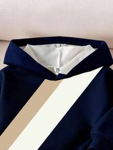 SHEIN Set de 2 sudaderas con capucha de bloques de color y estampado deportivo a rayas para bebé niño/unisex de 0 a 3 años, adecuado para otoño/invierno, de uso diario, versátil, para exteriores y actividades deportivas