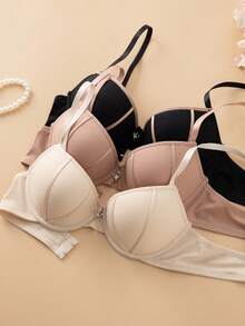 3pcs/Set Women's Simple Underwire Bras, Casual Lift And Gather Bra
