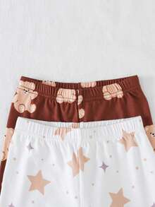 THE HAPPY LOOK 4件套女童卡通动物印花针织柔软圆领长袖上衣和松紧腰长裤贴身睡衣套装 - 彩色 - 查看 3