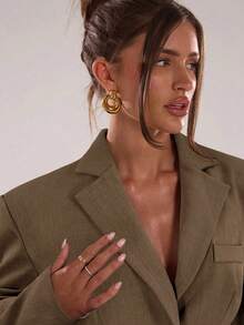 SHEIN BAE Women's Casual Single-Breasted Long Sleeve Blazer - Khaki - View 6
