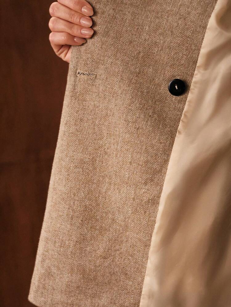 WOOL STRUCTURED PEAK COLLAR DOUBLE BREASTED BLAZER WITH BELT