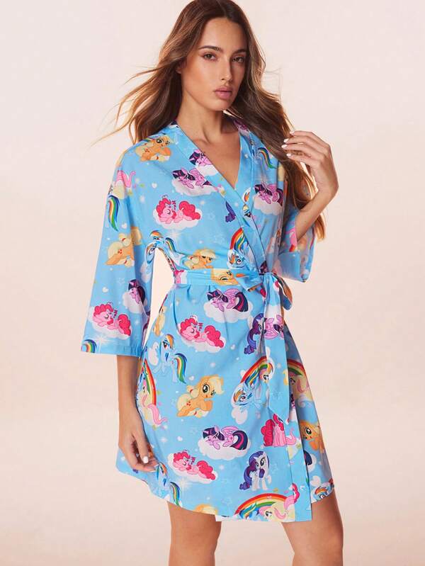 My Little Pony X SHEIN Bata con estampado de poni de dibujos animados linda para mujer