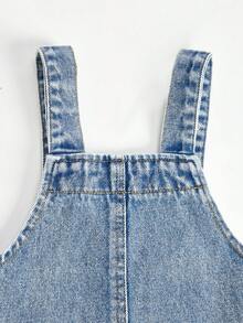 Baby Girls' Denim Overalls, Casual Cute Personalized Vacation Design, Loose Fit Adjustable Bib Pants, Soft Comfortable Cotton Denim Fabric, Suitable For Daily Wear, Parties, School, Commute, Autumn/Winter New Arrival - Medium Wash - View 8