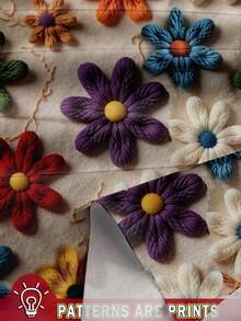 EMERY ROSE 大码女装日常休闲优雅复古度假风热带仿羊毛花卉图案圆领双层小飞袖宽松衬衫，女装夏装，女 - 彩色 - 查看 3