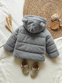 SHEIN Vintaside Kids 女婴冬季长袖连帽外套，可爱时尚，简约百搭，非常适合户外旅行，提供充足的保暖保护，既时尚又实用。 - 深灰色 - 查看 2