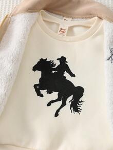 Cozy Pixies Bộ 3 áo nỉ len mềm mại có mũ trùm đầu màu trơn cho bé trai, quần cạp chun và áo vest không tay có đệm, họa tiết ngựa, thích hợp mặc trong nhà, ngoài trời thường ngày, trượt tuyết vào mùa thu/đông - Nhiều màu - Xem 6