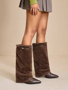 Daringsoles Botas Femininas Estilo Western Com Bico Fino, Salto Grosso E Franjas, Modelo Slim Fit De Cano Alto. - Castanho - Ver 3