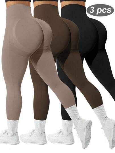 Velisys Leggings sin costuras de cintura alta de unicolor para mujer de talla grande