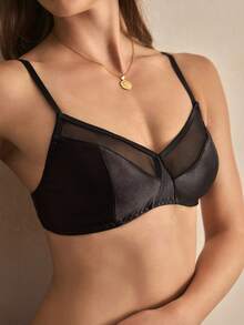 Charlaine Wireless, Mesh Splicing, 1/2 Cup, Balcony Bra, Minimalist & Comfortable, Elegant & Refined, Romantic French Style Women's Lingerie Bra