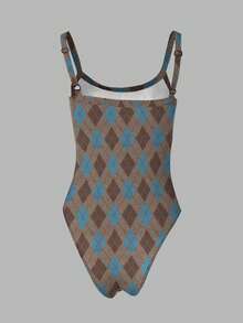 INAWLY Women's Casual Plaid Bodysuit, Summer - Multicolor - View 2