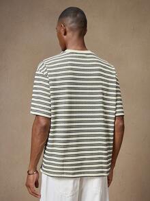 AKNOTIC 2件套男士条纹圆领休闲短袖T恤 - 杏色 - 查看 7