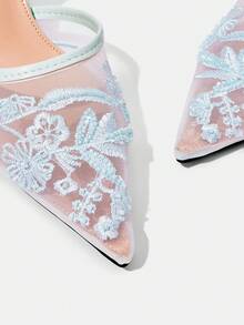 CUCCOO HITCHD Giày cao gót dự tiệc họa tiết hoa đen thời trang dành cho nữ - Màu xanh nhạt - Xem 10