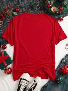 Manfinity Joysei 男士圣诞快乐图案T恤，适合家庭聚会，可作为送给丈夫/男友的圣诞礼物 - 紅色 - 查看 3