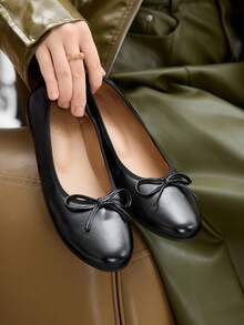 CUCCOO BIZCHIC Zapatos planos casuales con decoración de lazo para mujer - Negro - Ver 5