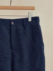 Manfinity NXTstreet 男士纯色休闲梭织裤 男士宽松直筒休闲裤 藏蓝色裤子 男士裤子 深蓝色裤子 男士灯芯绒裤子 - 藏蓝色 - 查看 3