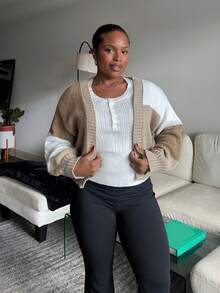 Tyla Gomez Colorblock Drop Shoulder Duster Cardigan,Long Sleeve Tops Fall Winter Cloth For Women - Multicolor - View 1