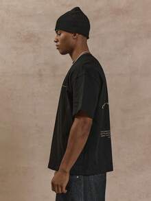 Musero Oversized Short Sleeve Slogan Writing Branded Graphic Print Tshirt  Spring&Summer - Black - View 3