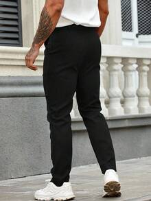 Manfinity Mode Men's Plain Pleated Suit Pants - Black - View 2