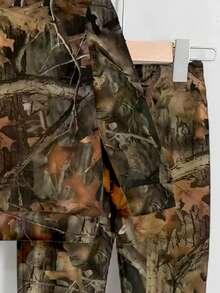 2 件套年轻男孩树叶印花圆领长袖运动衫和运动裤休闲宽松套装，秋冬 - 卡其色 - 查看 3