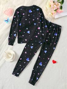SHEIN Tween Girl Casual Comfortable Round Neck Glow-In-The-Dark Mermaid Cartoon Print T-Shirt And Pants Pajama Set - Multicolor - View 2