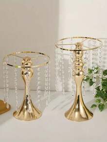 10件套户外婚礼餐桌中心装饰品，仿真花瓶，金色花卉摆件，多功能金属花架，优雅婚礼中心装饰花瓶，水晶花架，适用于婚礼、宴会、餐厅、酒店装饰、圣诞节等场合。 - 金色 - 查看 6