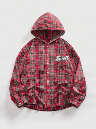 Street Life Herren Drop-Shoulder Langarm Knopfleiste Karohemd mit Kapuze, vielseitig einsetzbar