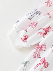 THE HAPPY LOOK Young Girl Bow Knit Soft Round Neck Long Sleeve Waist Cinched Dress - Multicolor - View 4