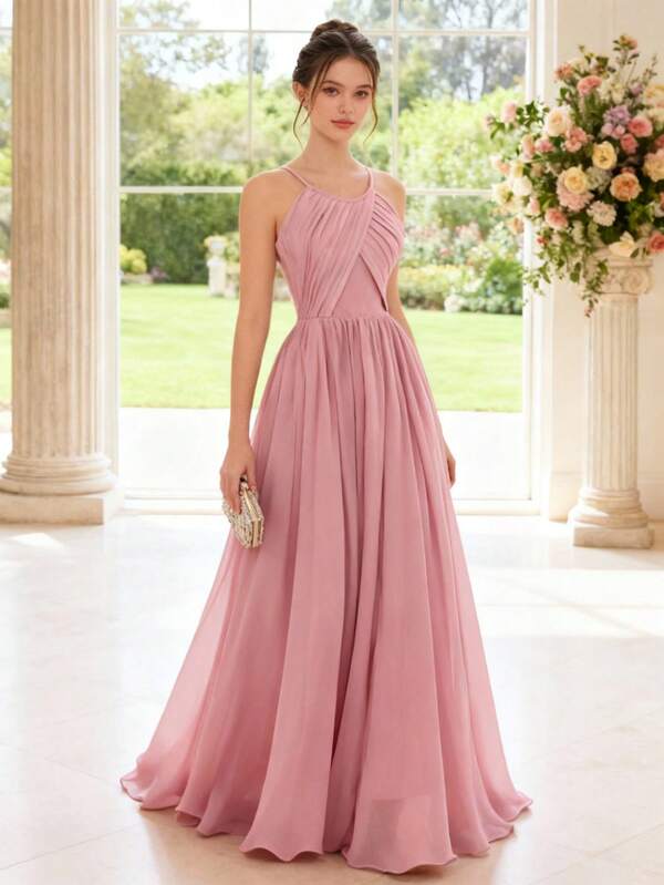 SHEIN Pitira Vestido rosa elegante con cuello de volantes para niñas adolescentes, ideal para bodas, invitadas de boda, paje, niña de las flores, pajecito, y fiestas