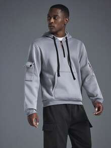 Driftmere Men's Casual Half-Zip Hoodie Sweatshirt And Cargo Pants Set, Fashionable Outdoor Suit, Gym/Training/Running/Fitness Hoodie, Quarter Zip Hoodies Sweatshirt, Daily Casual Spring To Summer - Light Grey - View 4