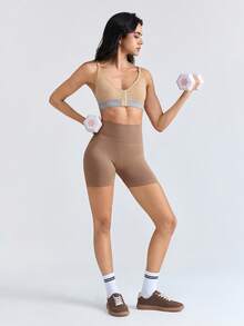 Loungeista 1 chiếc quần short định hình eo cao giúp kiểm soát vòng bụng cho nữ, quần short yoga không đường may, quần legging thích hợp cho chạy bộ và thể thao. - màu nâu - Xem 8