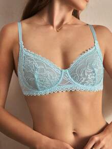 Charlaine 1pc Blue Lace Underwire Bra Lingerie Bra - Blue - View 2
