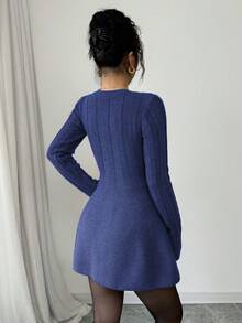Selianne Women's Solid Color Minimalist Casual Long Sleeve Cardigan Sweater - Royal Blue - View 2