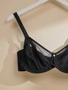LUVLETTE Plus Black Unlined Full Coverage Side Support Mesh Sheer Basic Breezy Comfort Minimizer Bra - Black - View 6