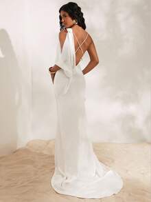 Opulessa Beach Fairycore Wedding Party Elegant Solid Color Woven Maxi Slip Dress For Women,Luxury Elegant Graduation, Chic Dress,Wedding Guest Outfits,Sexy Elegant Party,Graduation,Prom,Luxury Evening,Autumn Winter Clothes For Women,  National Day,  New Year Clothes,  Going Out Outfit, - White - View 1