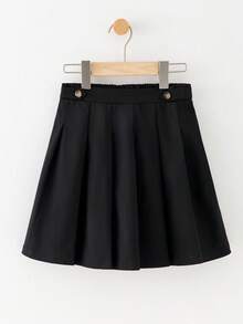 BASICS Tween Girl Tween Girl Casual Everyday Versatile Comfortable Pleated Solid Woven Mini Skirt - Black - View 1