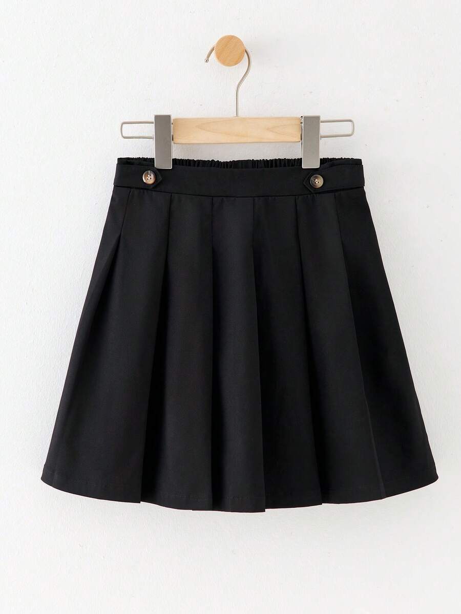 BASICS Tween Girl Tween Girl Casual Everyday Versatile Comfortable Pleated Solid Woven Mini Skirt - Black - View 1