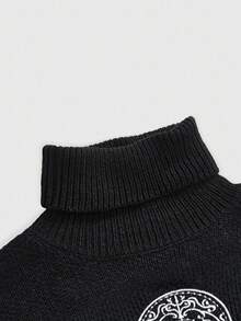 ROMWE Goth Suéter de cuello alto con bordado de cruz Ankh, estilo gótico punk - Negro - Ver 3