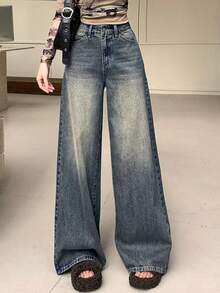 DAZY 女士常规腰围宽松阔腿牛仔裤，休闲街头风都市休闲牛仔裤