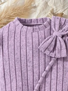 Explorewe SHEIN KIDS,Best Gifts For 11 12 Year Olds Girl,Tween Girls' Casual Patchwork Butterfly Print Bow Decor Dress, Autumn,Internet Girl - Purple - View 5