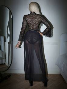 2pcs Women's Sexy Lace Lingerie Set - Black - View 2