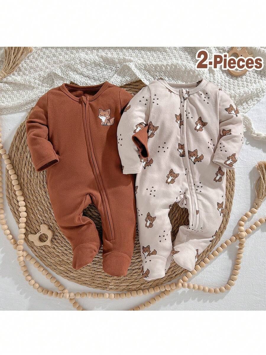 Loomiva Newborn Baby Boy/Girl Cartoon Bear Pattern Knitted Soft Crew Neck Long Sleeve Jumpsuit 2pcs Set - Multicolor - View 1