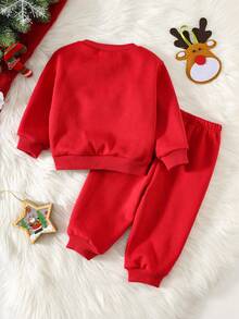 SHEIN Set de 2 piezas Sudadera de manga larga y pantalón jogger con estampado de dibujos animados lindos para bebé niño/niña en Navidad, ropa unisex para bebé, ropa de invierno para bebé, conjunto de Navidad